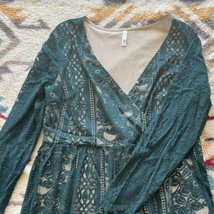 Hunter Green Lace Cutout Dress with Long Sleeves XXL